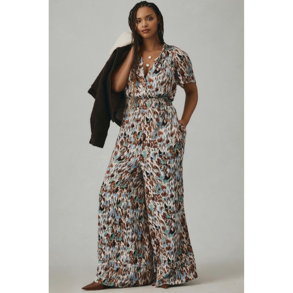 Anthropologie Somerset Jumpsuit Print 1X Abstract Boho Wide Leg Breezy - Picture 1 of 11
